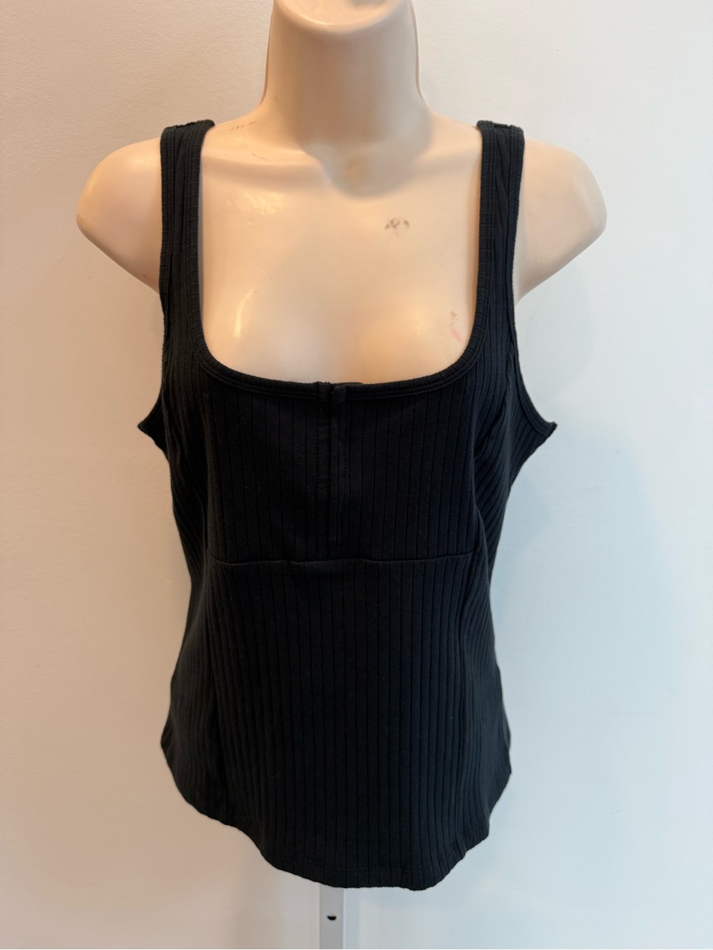 Anthropologie Maeve Black Ribbed Square-Neck Tank Keyhole Women Size M New